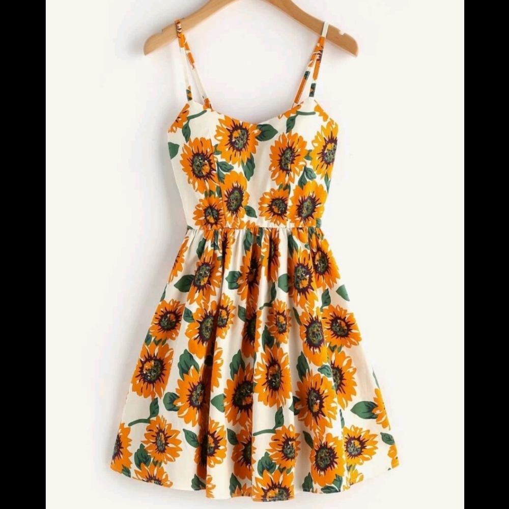 Sunflower Print Cami Mini Dress
